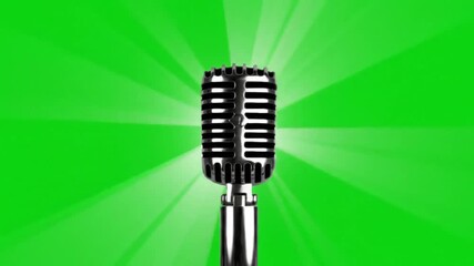 Vintage microphone shining brightly with retro vibes and a vibrant green background great for podcasting, karaoke night, voiceovers, and old school music videos
