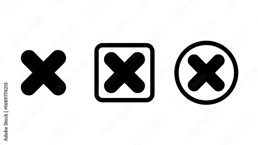Poster three variations of a black cross mark icon representing cancel delete or close functions