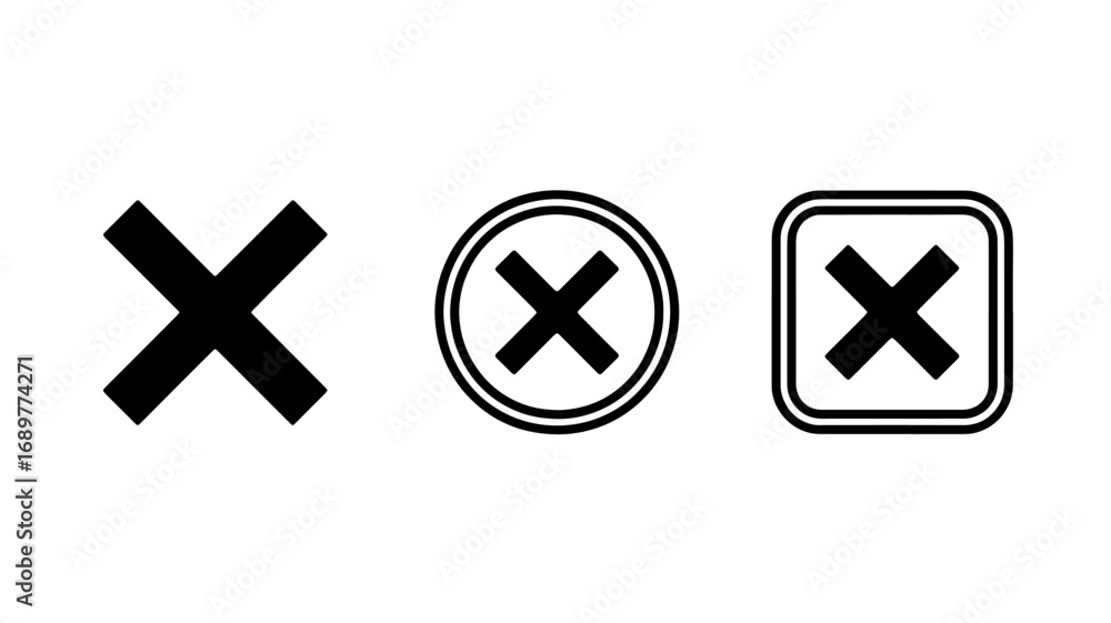 Fototapete set of three different cross mark icons simple cross cross in circle cross in square