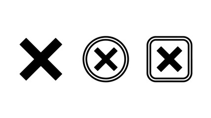 Fototapeta premium Set of three different cross mark icons simple cross cross in circle cross in square
