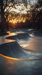 Skatepark golden sunlight empty concrete pictures