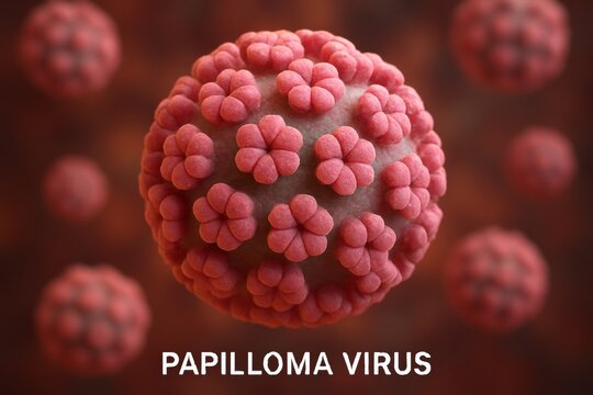 Microscopic visualization revealing human papillomavirus - hpv - structure, displaying infectious pathogen rotating against vibrant multicolored backdrop