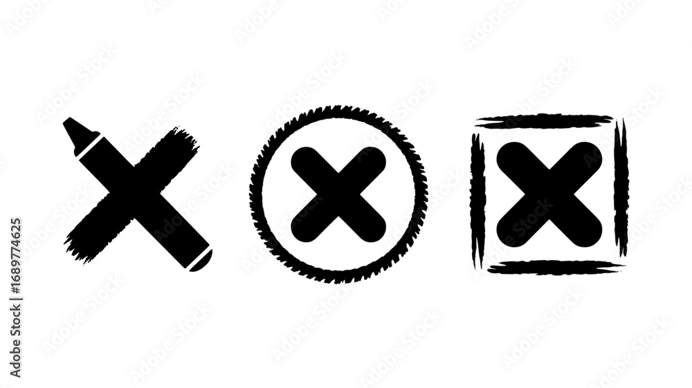 Poster set of three different hand-drawn cross symbols perfect for rejecting canceling or deleting