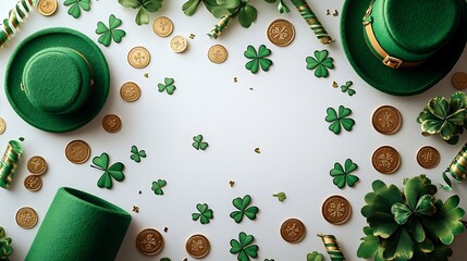 St patricks decor gold shamrocks illustration