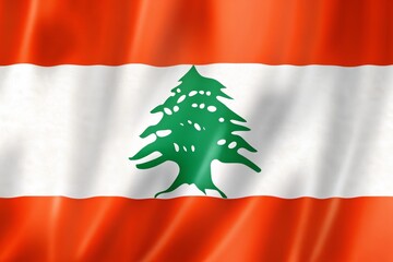 Waving flag of lebanon with a cedar tree in the center of the flag