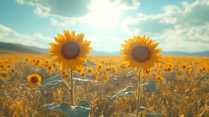 Sunflower field sky summer beauty illustration