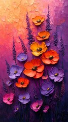 Textured oil painting purple orange wallpaper
