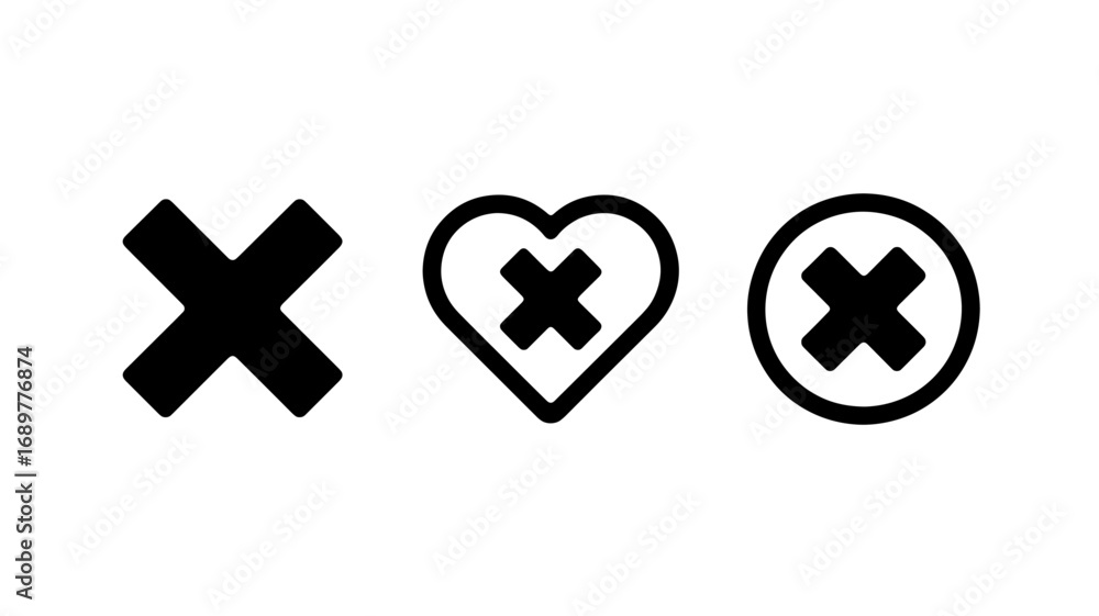Aufkleber set of three cross mark icons simple cross cross in heart cross in circle