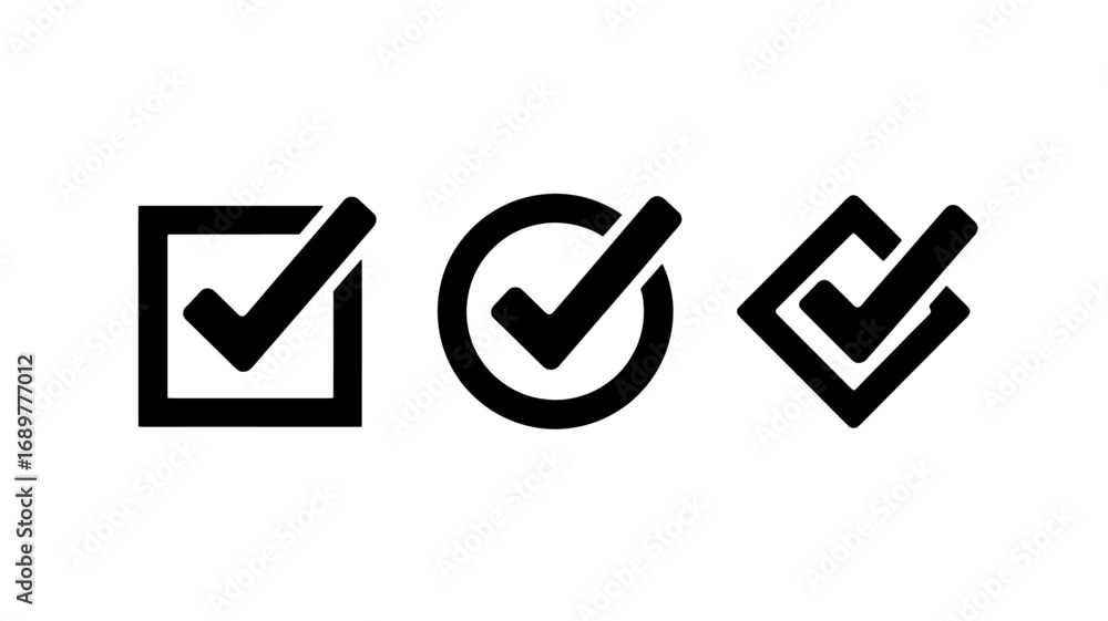 Aufkleber three different check mark icons in black and white square circle and rounded square