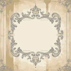Ornate vintage rococo style decorative frame on an aged, textured background, offering an elegant aesthetic for classical design projects, formal invitations, or sophisticated antique-themed graphics