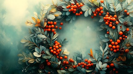 Wreath berries pine cones background images