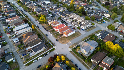 Aerial View of Burnaby Residential Neighborhood in Greater Vancouver, BC, Canada