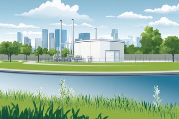 Conceptual Gas Facility in Cityscape Background