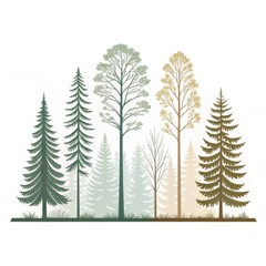 Obraz premium Silhouette of various trees isolated on white background in vector format