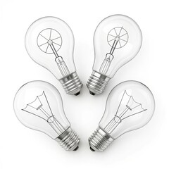 Four light bulbs isolated on white background, representing ideas and innovation