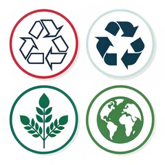 Four different recycle and eco symbols isolated on white background