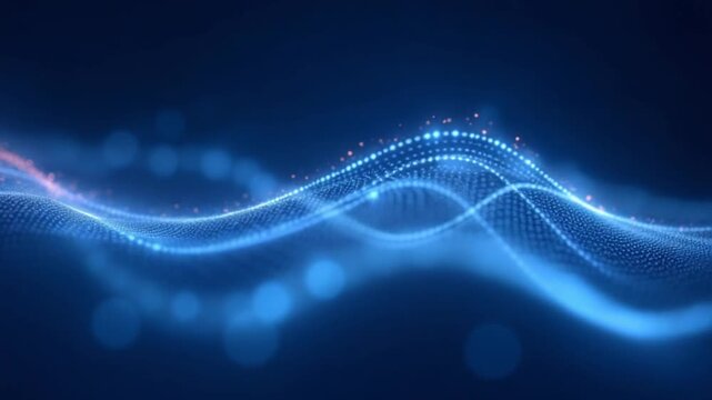 Abstract glowing wave from of particles and dots moves on a blue background, big data. Futuristic background. Digital background. 4K, seamless loop