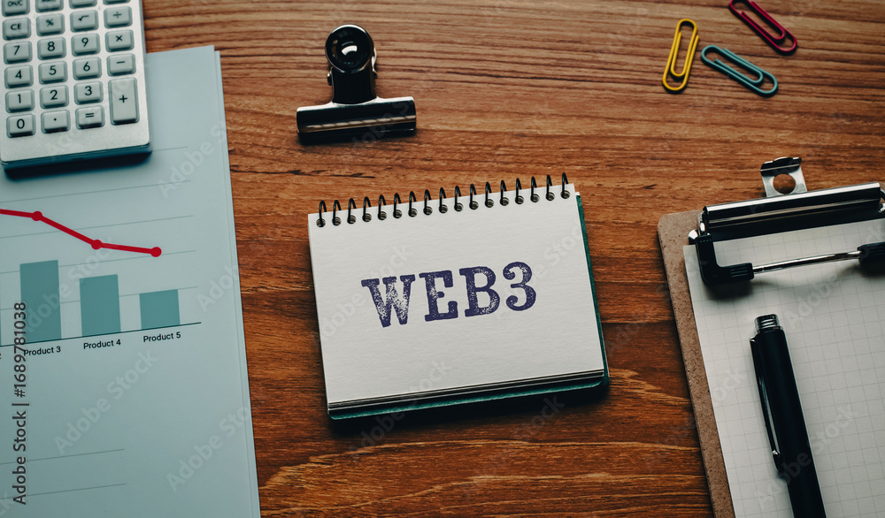 Poster there is notebook with the word web3. it is as an eye-catching image.