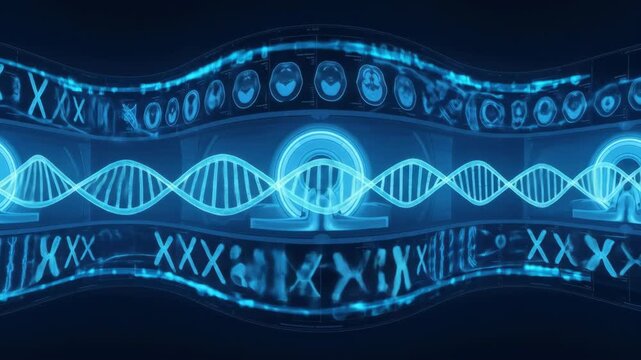 Abstract image of DNA helix intertwined with ancient symbols and patterns, suggesting a connection between genetics and history.