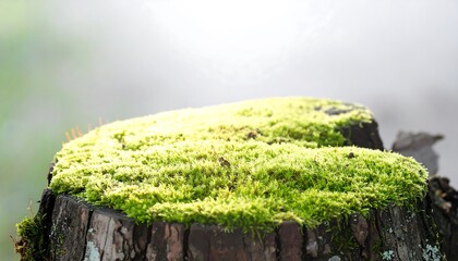 Moss-covered stump in a tranquil forest setting
