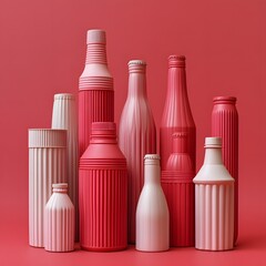 Stylish Pink and Red Bottles Group Product Still Life