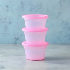 Stack of Pink Plastic Food Containers with Lids