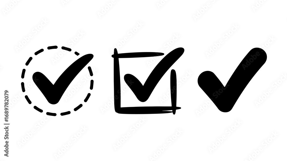 Aufkleber hand-drawn check marks three variations of check icons, perfect for web and print design