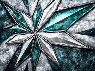 Abstract Teal and Silver Geometric Starburst Metal Texture