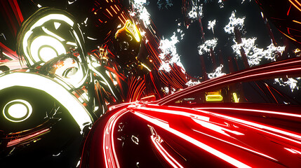 Vibrant Neon Cityscape with Dynamic Light Trails