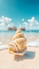 Seashell on Tropical Beach Summer Ocean Wave