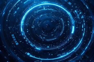 Obraz premium Dynamic futuristic blue digital tunnel with glowing neon circuits and data streams