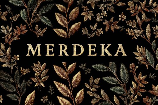 Elegant Merdeka Text with Golden Floral Frame.