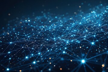 Fototapeta premium Dynamic glowing network connections illuminate abstract digital data flow with bright futuristic technology