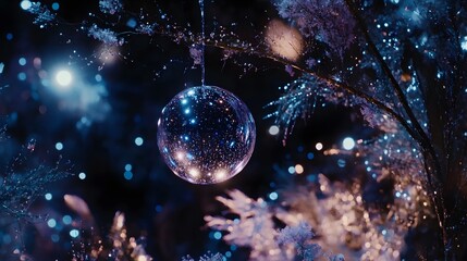 Enchanted Christmas Ornament Hanging on Sparkling Branch