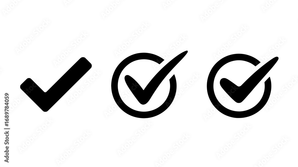Poster check mark icons simple, bold, and circle variations for ui design