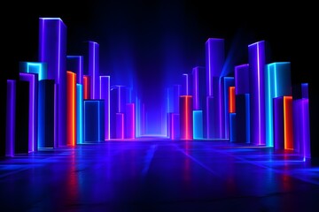Neon Cityscape Backdrop Urban Night Scene Digital Art Abstract Background Modern Architecture