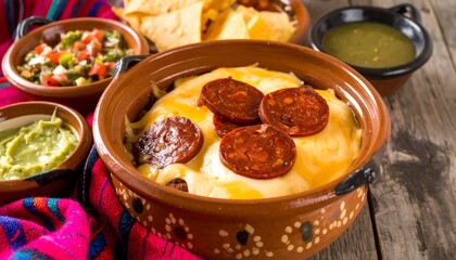 Mexican dish with cheese, chorizo, and tortilla chips