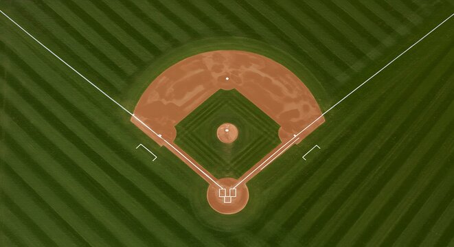 Aerial View of a Baseball Field Diamond in the Green