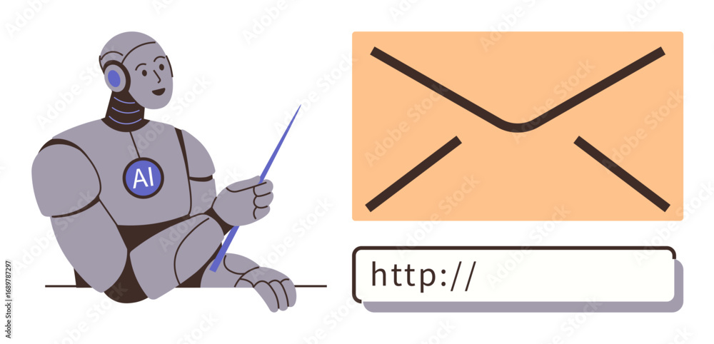 Leinwandbilder ai robot using a pointer, promoting an email envelope and a hyperlink address. ideal for technology,