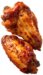 Realistic roasted chicken wings render glossy texture on transparent background