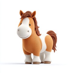 Fototapeta premium A cute cartoon horse with brown and white colors, designed in a simple and lovely style, suitable for children's toys or illustrations.