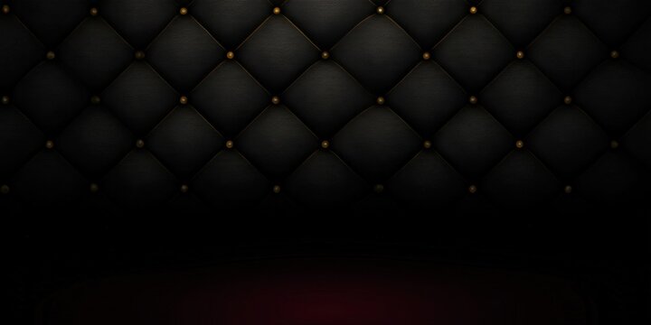 Elegant black leather tufted background with gold button details.
