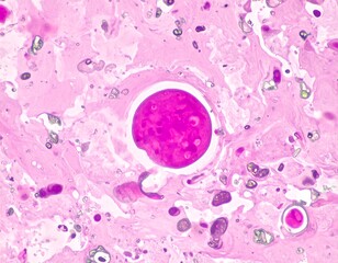 Microscopic tissue sample, stained pink