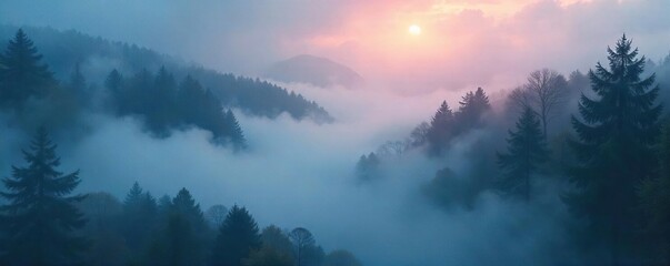 Fototapeta premium Enveloping mist creates an ethereal, mysterious atmosphere Perfect for fantasy, mystery, or atmospheric backgrounds Ideal for adding depth and intrigue to your projects , moody, fog