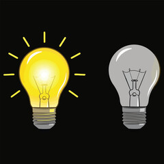 Glowing Light Bulb Next to an Unlit Bulb Keywords: light bulb, idea, concept, innovation.