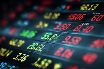 Dynamic display of market fluctuations with vibrant digital indicators