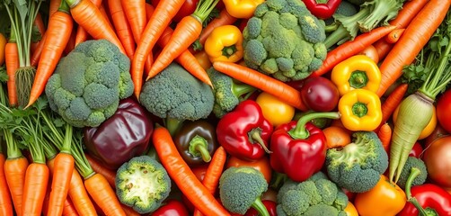 Vibrant mix of organic carrots, broccoli, peppers, and more,  agriculture,  peppers