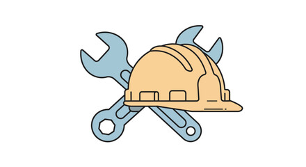 Obraz premium Illustration of a hard hat and crossed wrenches.
