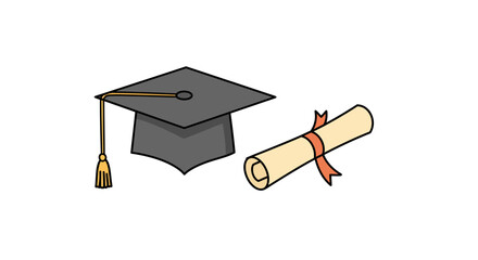 Graduation cap and diploma illustration on a white background.