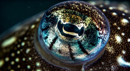 Iridescent Cosmos A Mesmerizing Macro Closeup of a Squids Alien Eye.
